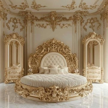 Versailles Royale Round Bed – European Palace Hand-Carved Luxury Edition