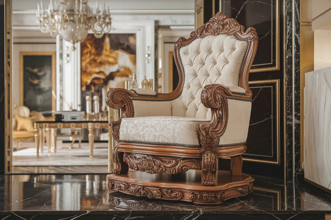 Heritage Crown Hand-Carved Luxury Accent Chair – Classic Royal Seating