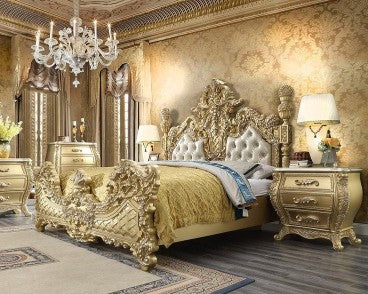Heritage Royale Hand-Carved King Size Bed Set – European Gold Luxury Bedroom Collection