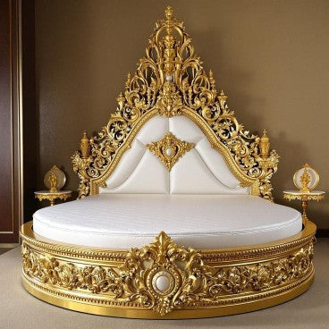Maharaja Heritage Round Royal Bed – Handcrafted Gold Palace Edition