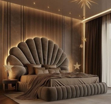 AuraShell Designer Upholstered Bed – Modern Luxury Statement Frame