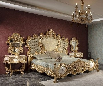Royal Aristocrat Luxury King Bed Set – Hand-Carved Gold Classic Bedroom Collection