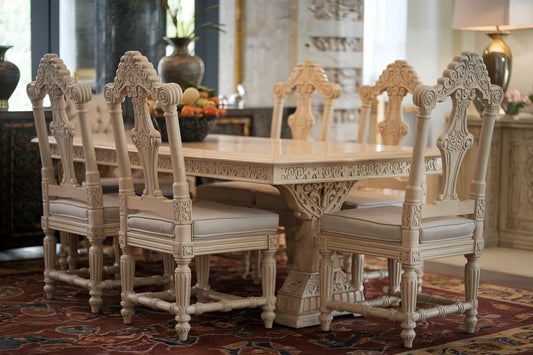 Royal Heritage Hand-Carved Dining Table Set – Luxury Classic Dining Collection