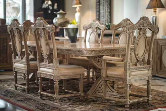 Royal Elegance Hand-Carved Dining Table Set – Classic Luxury Dining Collection