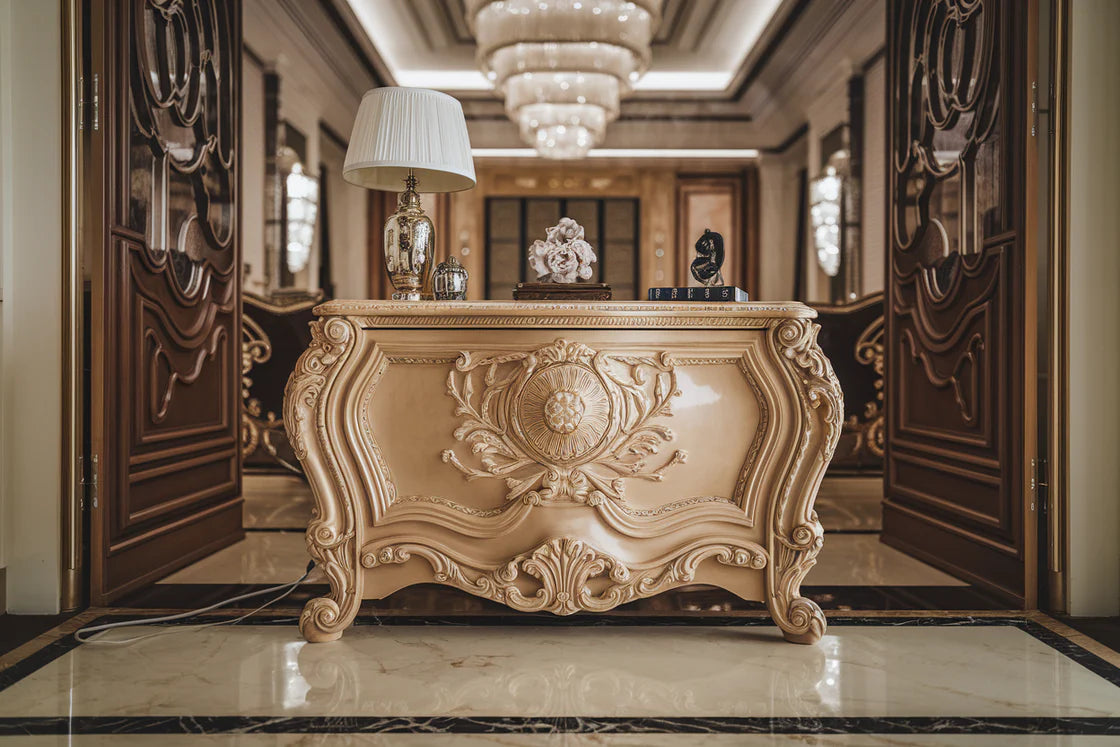 Grand Royale Hand-Carved Luxury Bedside Table – Imperial Bedroom Nightstand