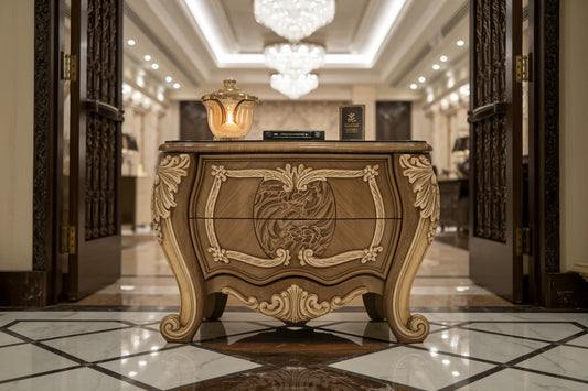 Royal Heritage Hand-Carved Bedside Table – Classic Luxury Nightstand