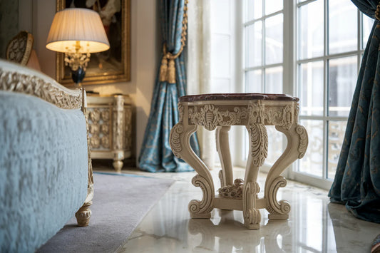 Royal Elegance Hand-Carved Bedside Accent Table – Classic Luxury Side Stand