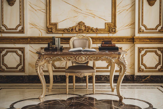 Royal Elegance Hand-Carved Study Table – Classic Luxury Writing Desk